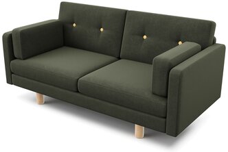 Прямой диван ингвар-м темно-зеленый, велюр, офисный, в гостиную, на кухню, на ножках, скандинавский лофт