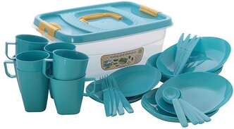 Посуда для пикника Comfort Factor Пластик, на 4 персоны, в контейнере-чемодане (П05)