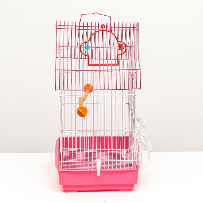 Клетка для птиц фигурная с кормушками, 32 х 22 х 45 см, розовая - фотография № 2