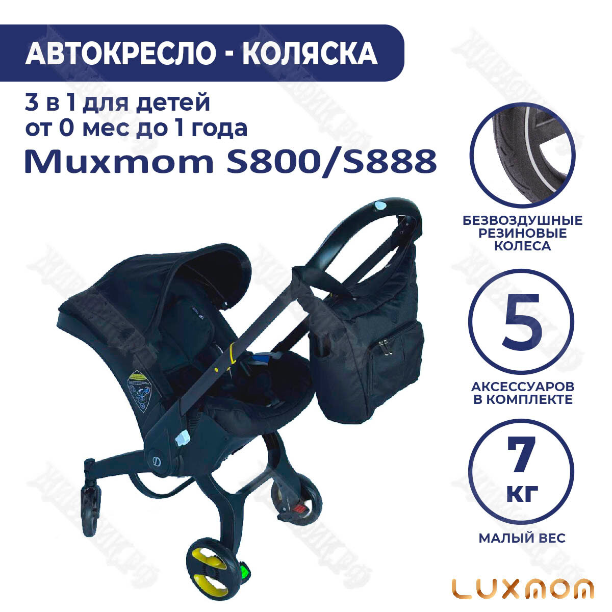 Коляска автокресло 4 в 1 Luxmom S800 (прогулочная) (Черный)