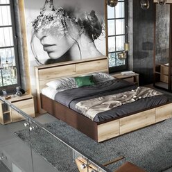 Кровать 160 +2 тумбочки в стиле Лофт Берген венге/дуб делано