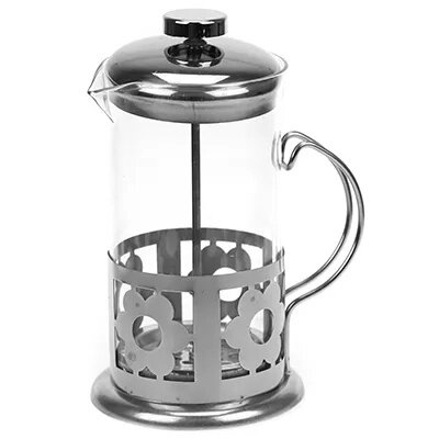 фото Френч-пресс КНР "Цветок", корпус из нержавеющей стали, 600 мл, 8,7х8,7х19,5 см, стеклянная колба, в подарочной коробке