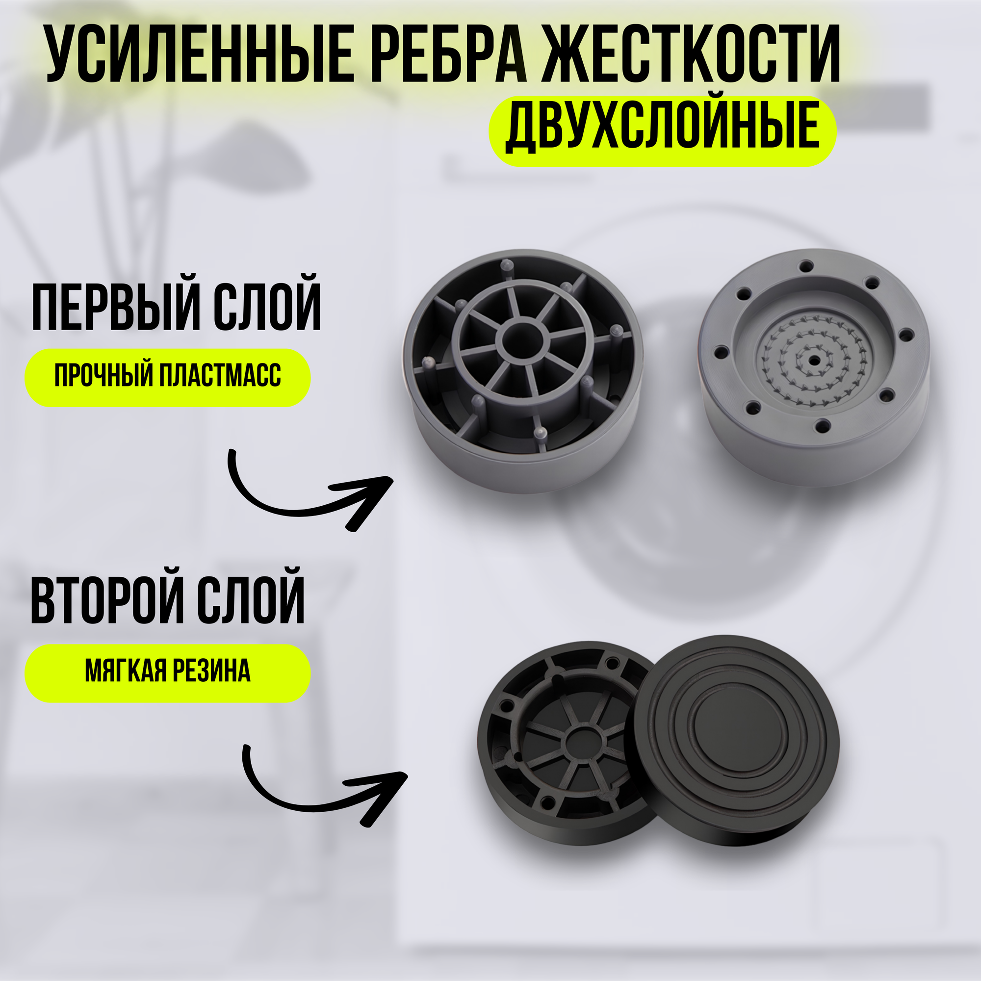 Антивибрационные подставки для стиральной машины и холодильника 4 штуки, противоскользящие ножки для бытовой техники