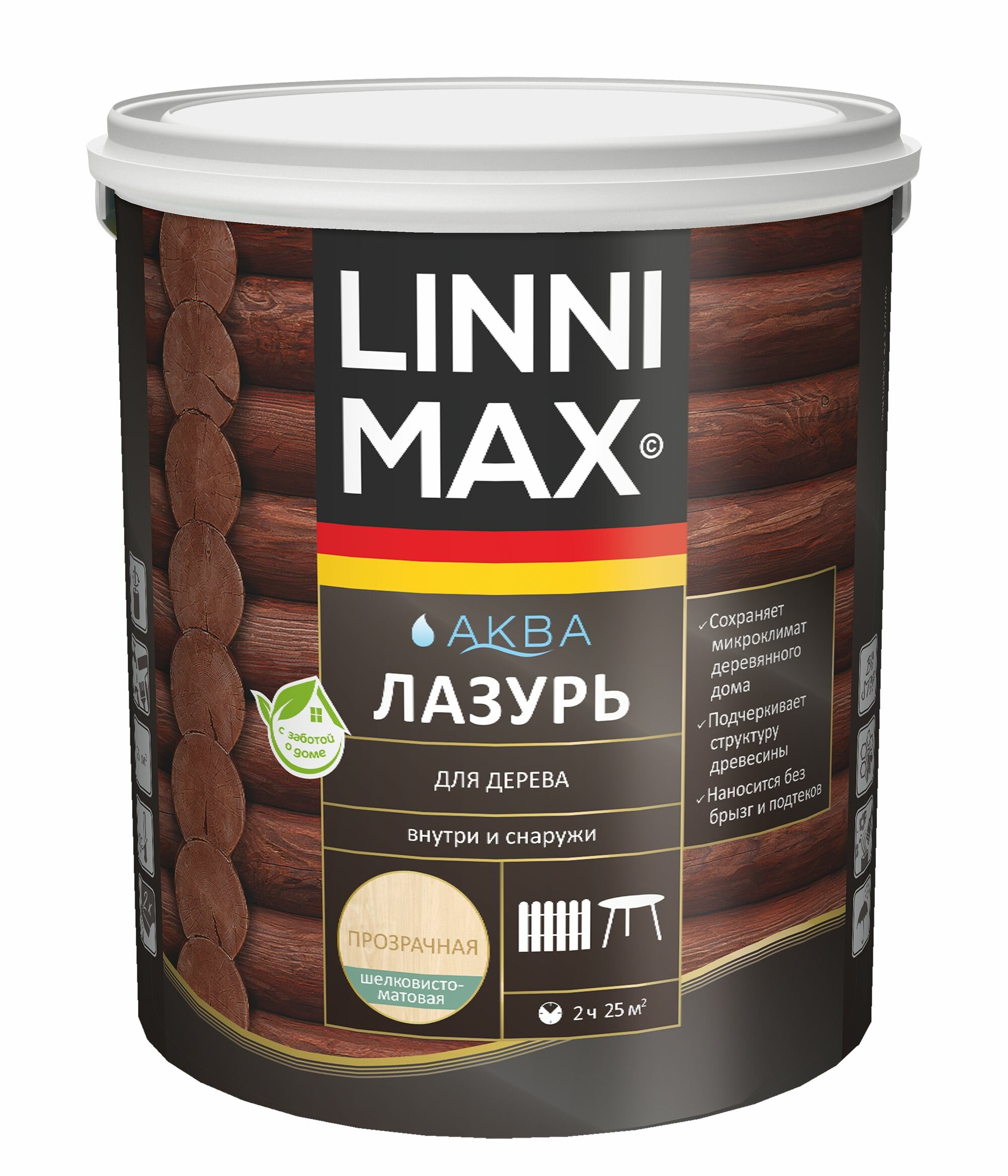 Защитная лазурь для дерева Linnimax Аква 25 л бесцветная