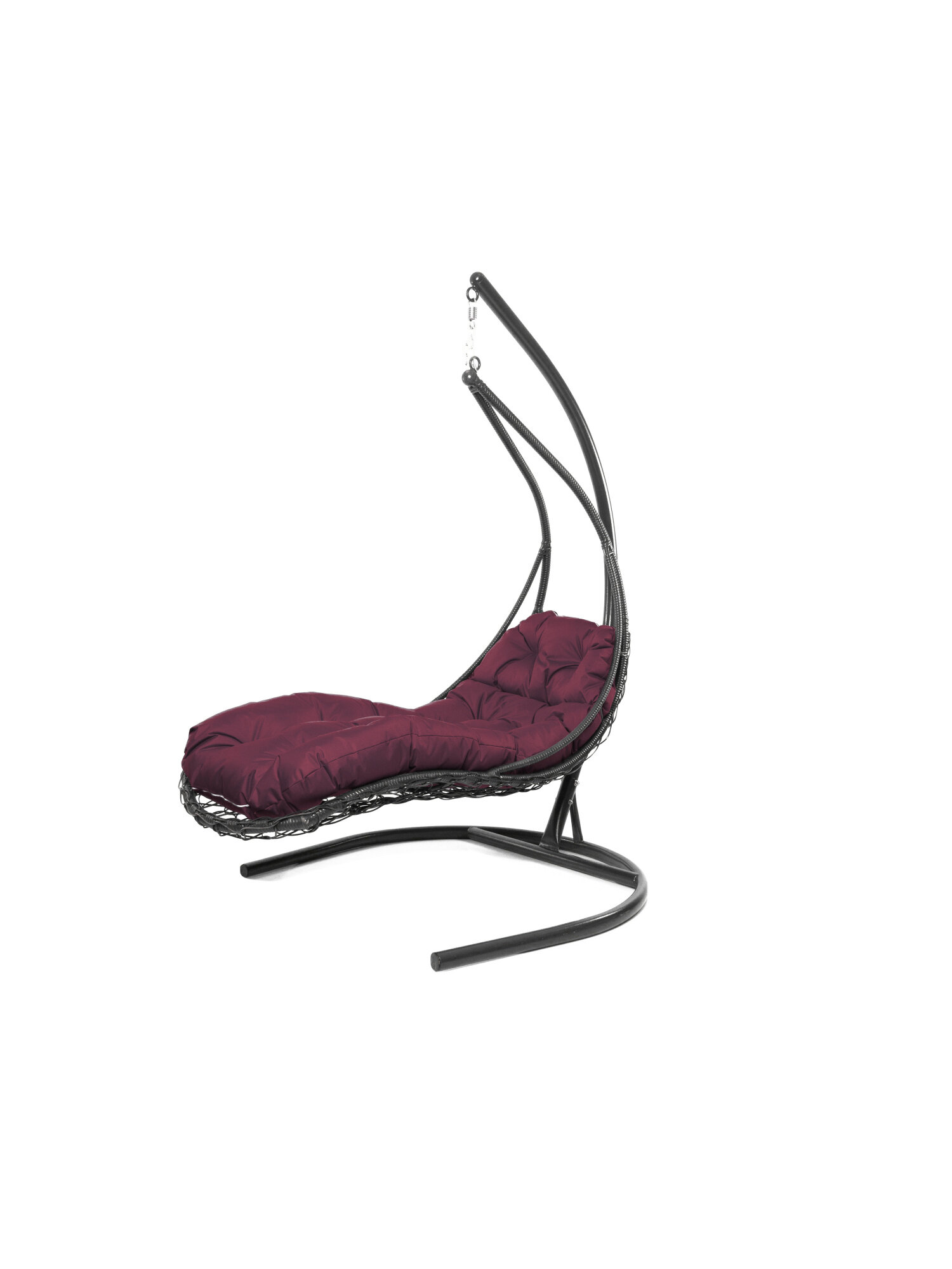 Подвесное кресло M-group лежачее с ротангом серое бордовая подушка