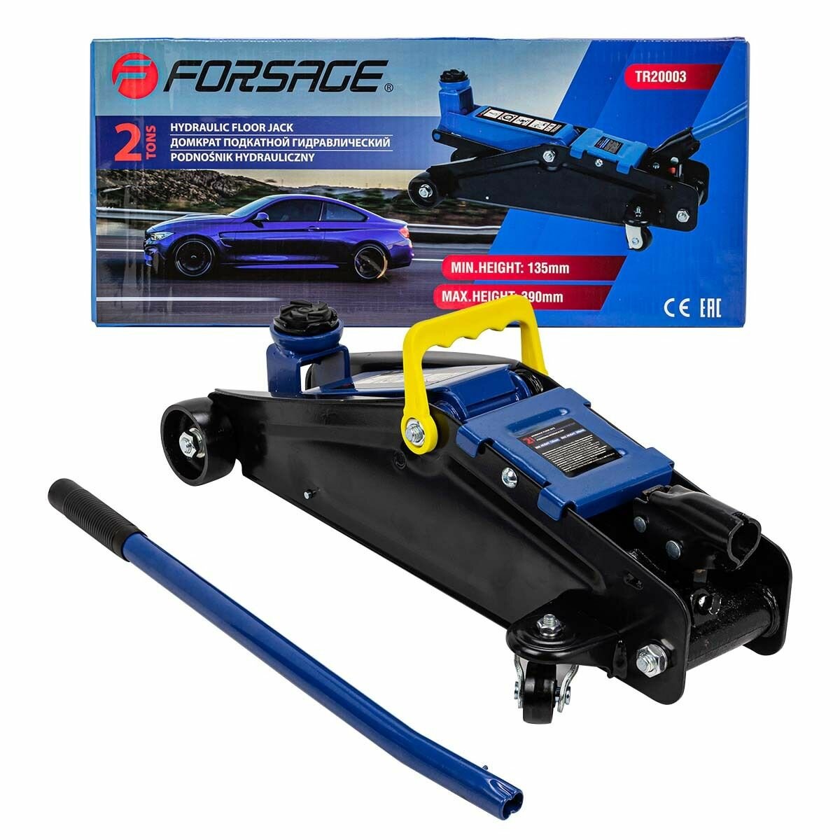 фото Домкрат подкатной гидравлический 2т (h min 135мм, h max 390мм) Forsage F-TR20003