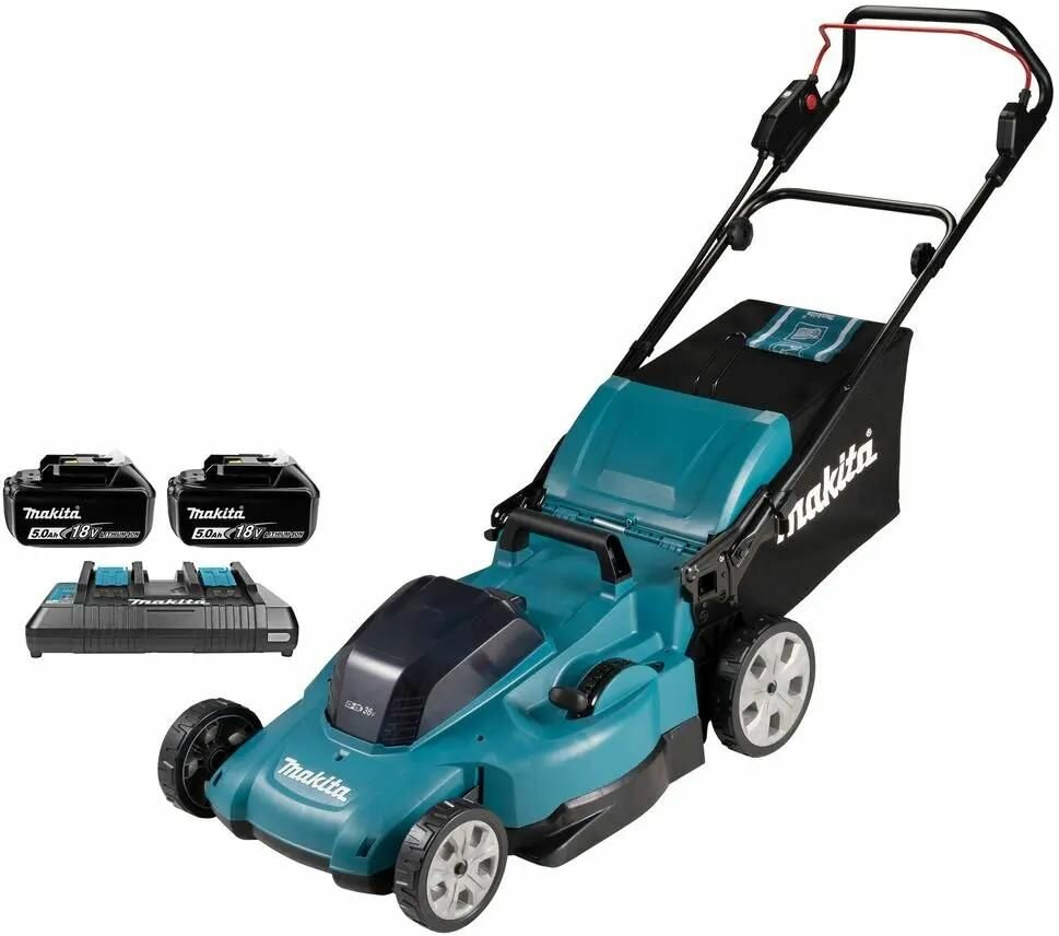 Газонокосилка аккумуляторная Makita DLM538CT2, 53см, несамоходная, 5Ач