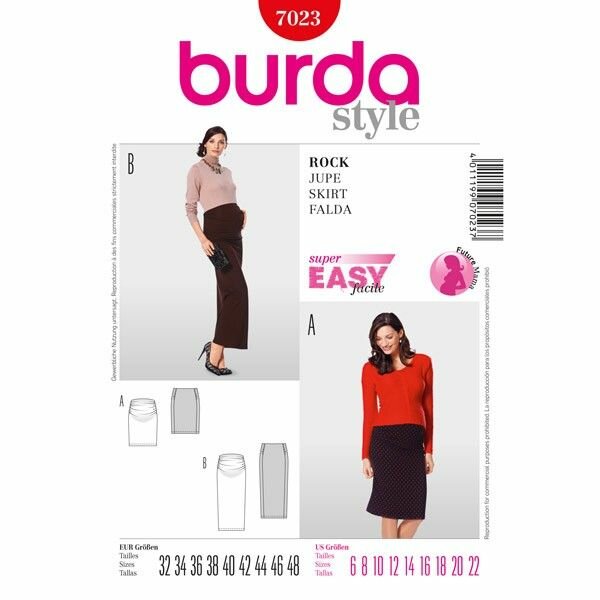 Выкройка Burda 7023-Юбка для будущей мамы