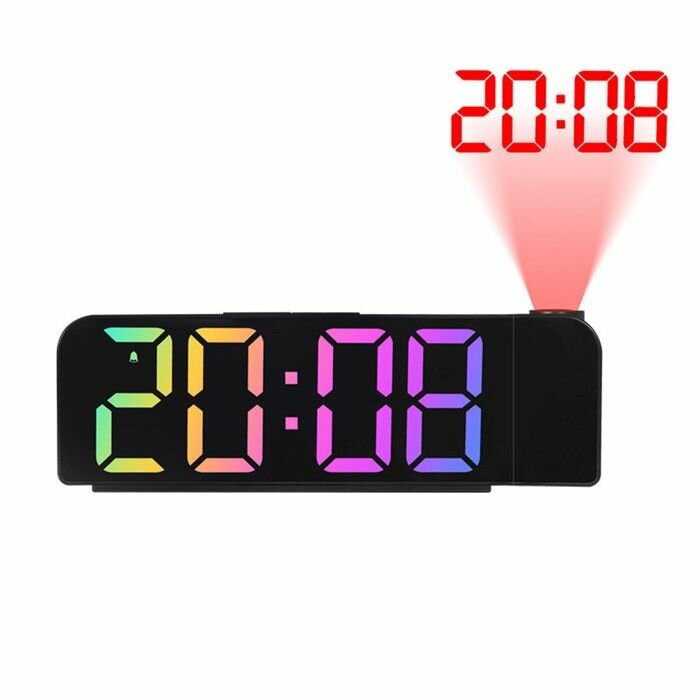 Часы настольные электронные с проекцией: будильник термометр календарь 19.6 х 6.5 см