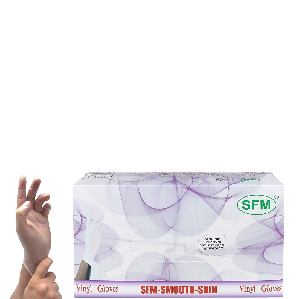 Перчатки одноразовые виниловые неопудренные SFM 50 пар (100 шт), размер M -