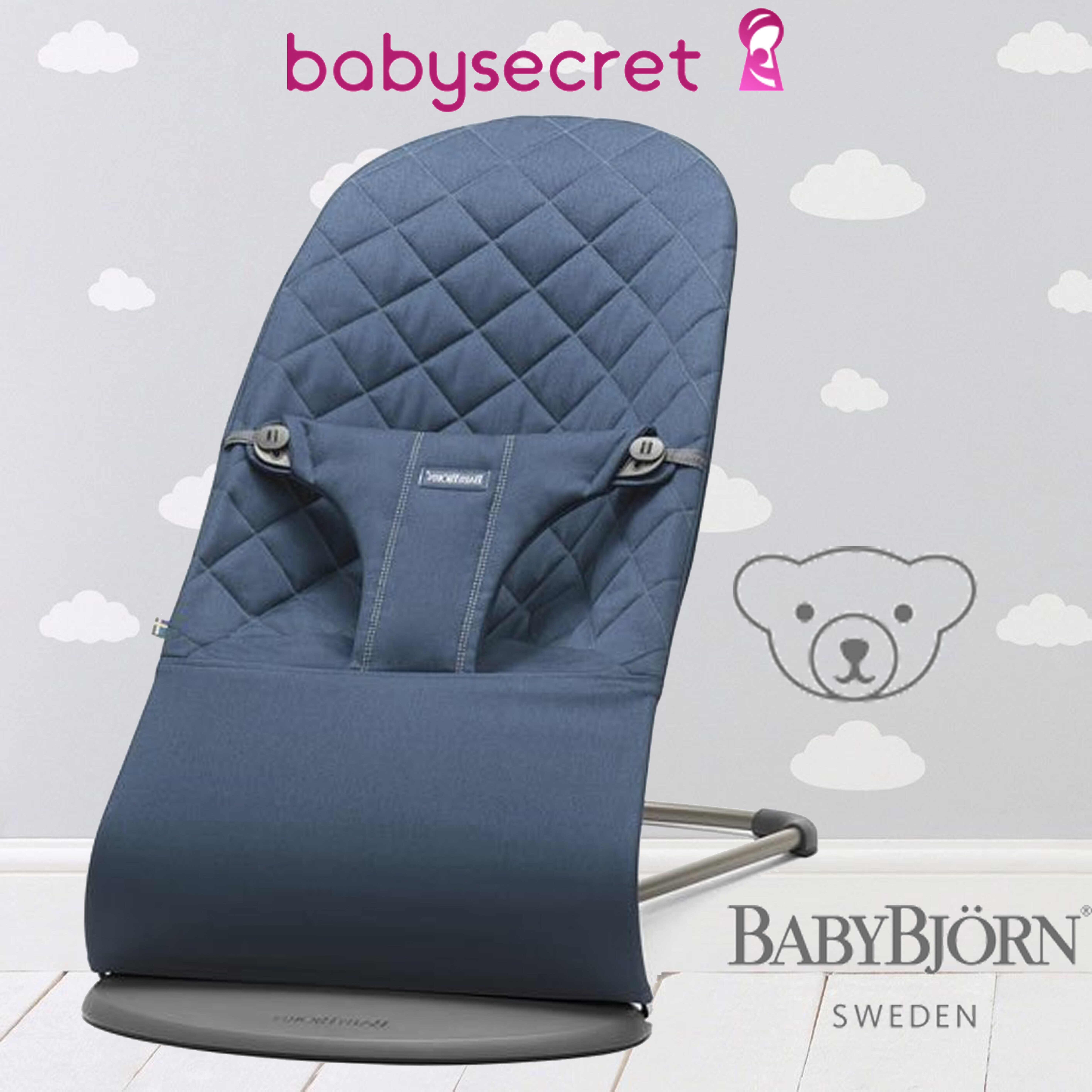 Шезлонг BabyBjorn Bliss Cotton, Classic Quilt (cиний ) (0060.15)