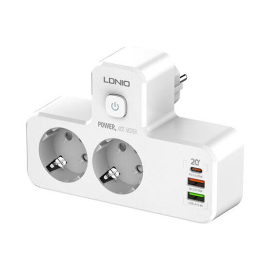 Cетевая зарядка удлинитель-разветвитель LDNIO SE2337 2 розетки 2 USB-A 1 PD 20W EU версия