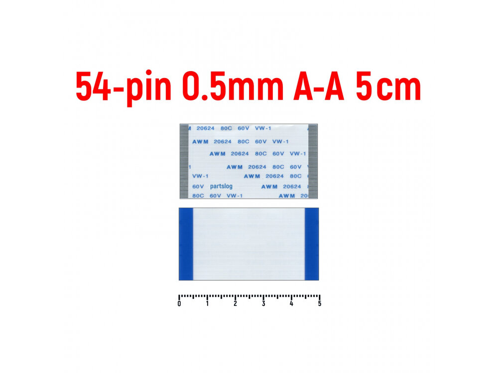 Шлейф FFC 54-pin Шаг 0.5mm Длина 5cm Прямой A-A AWM 20624 80C 60V VW-1