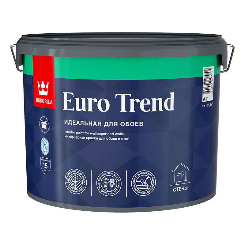 Tikkurila Euro Trend / Тиккурила Евро Тренд идеальная краска для обоев и стен 27л База А (белая)