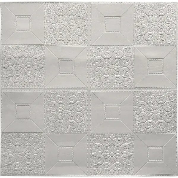 фото Листовая панель ПВХ мягкая 3D Белая плитка с узорами 700x700x4 мм 0.539 м²