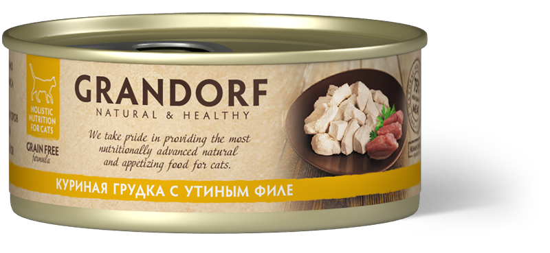 Влажный корм для кошек Grandorf беззерновой, Куриная грудка с утиным филе 6 шт. х 70 г