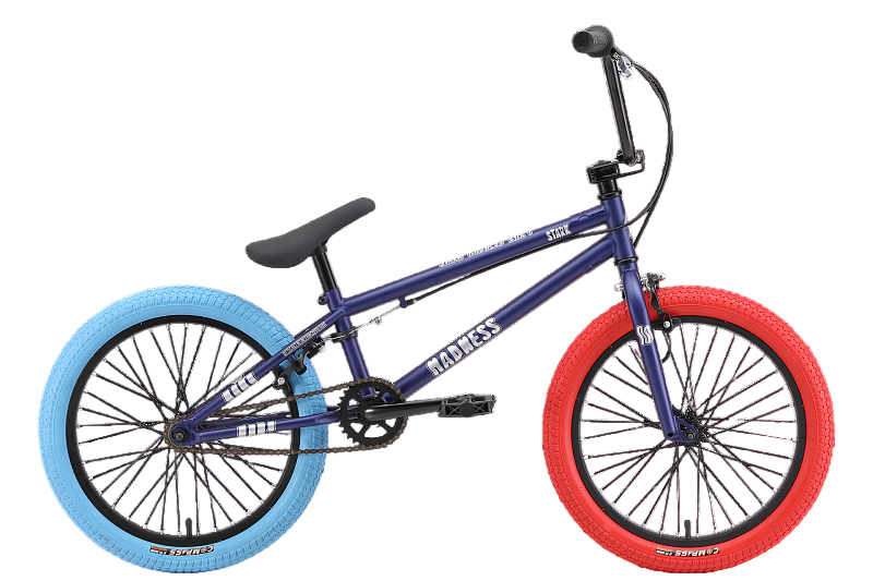 Экстремальный взрослый трюковый велосипед Stark'24 Madness BMX 1 темно-синий матовый серебристый синий красный