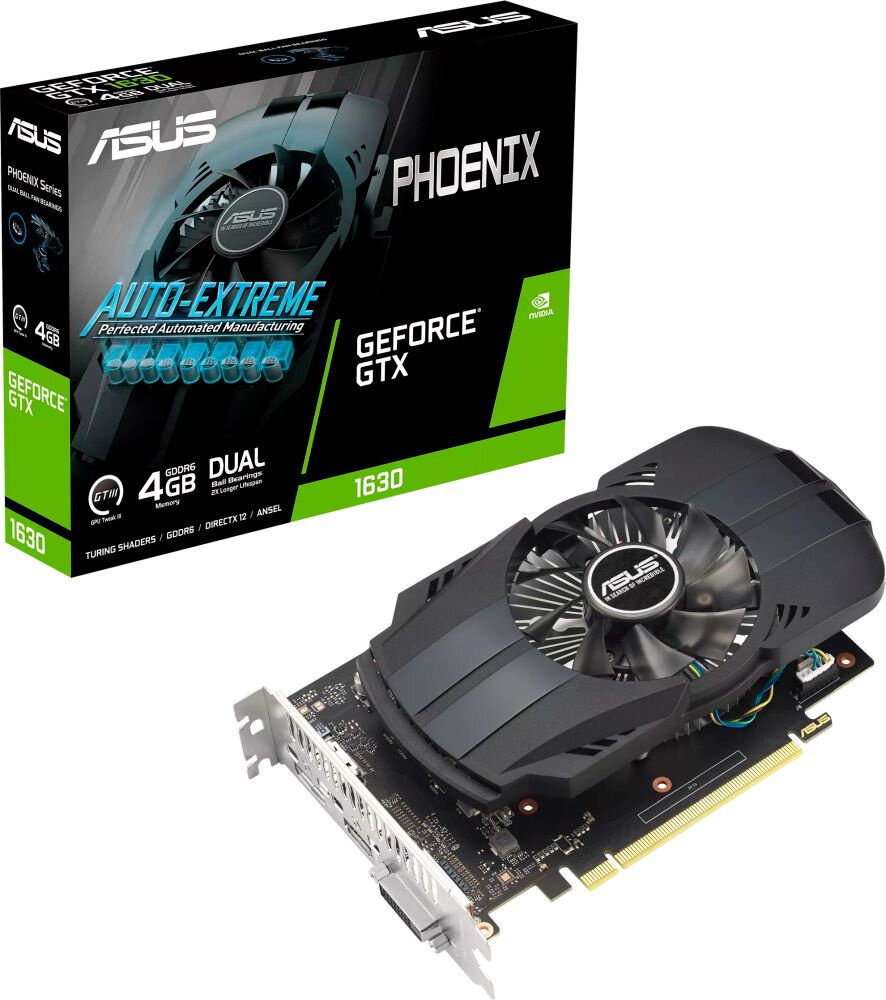 Видеокарта ASUS Phoenix GeForce GTX 1630 4 ГБ GDDR6 EVO (PH-GTX1630-4G-Evo) (90YV0I53-M0NA00)