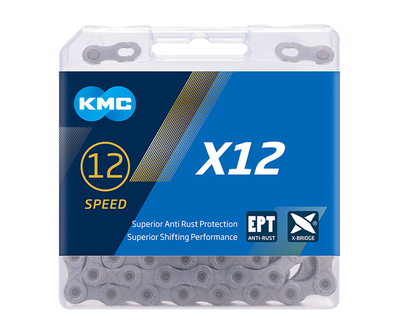 Цепь KMC X12 EPT (Anti-Rust series), 12 ск, 126 зв, с замком