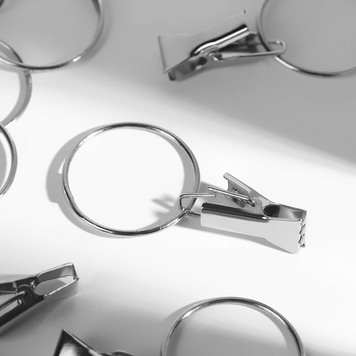 фото Кольцо для карниза, с зажимом, d = 30/33 мм, 20 шт, цвет серебряный