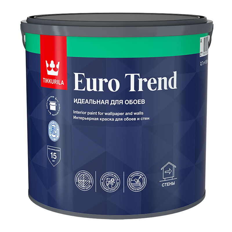 фото TIKKURILA EURO TREND краска интерьерная для обоев и стен, база C (2,7л)