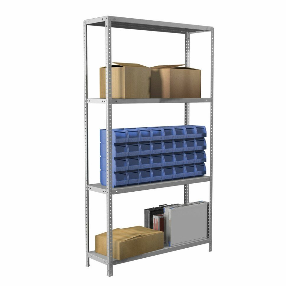 Стеллаж металлический BRABIX "MS Plus-185/30-4", 1850х1000х300 мм, 4 полки, регулируемые опоры, 291104, S241BR153402 (291104)