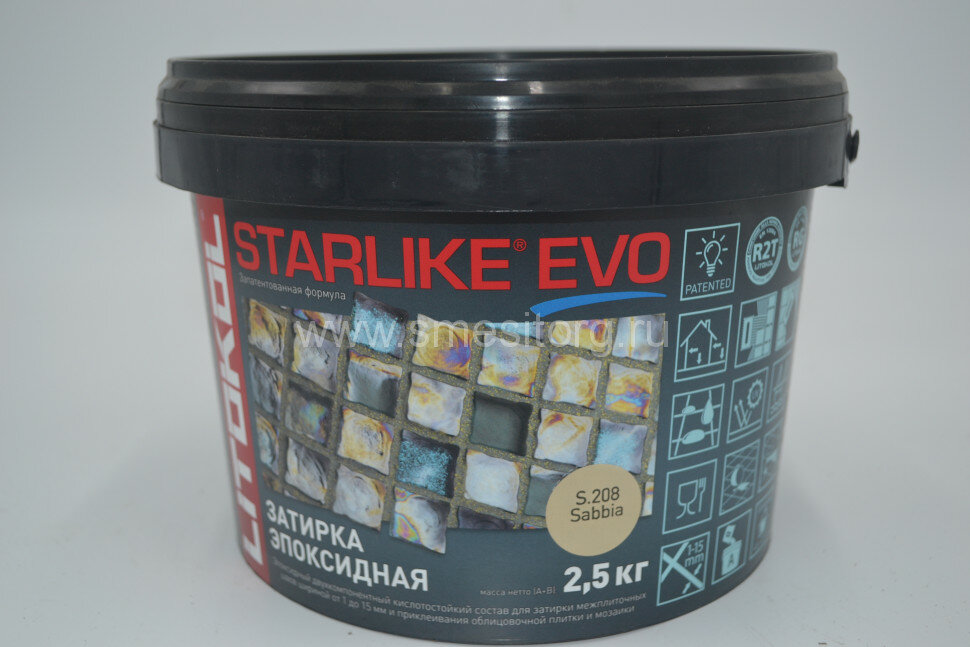 Litokol STARLIKE EVO - NEW!!! S.208 SABBIA эпоксидная затирка ведро 2.5 кг
