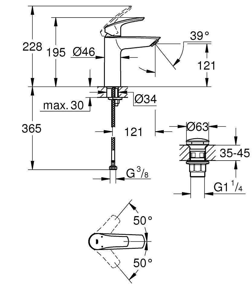 Смеситель для раковины (умывальника) Grohe Eurosmart 2021 23923003 нажимной