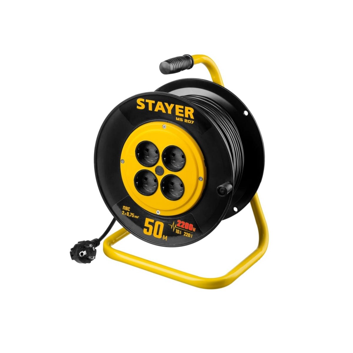 фото Удлинитель на катушке STAYER "MS 207", 50 м, 2200 Вт, 4 гнезда, ПВС, 55073-50