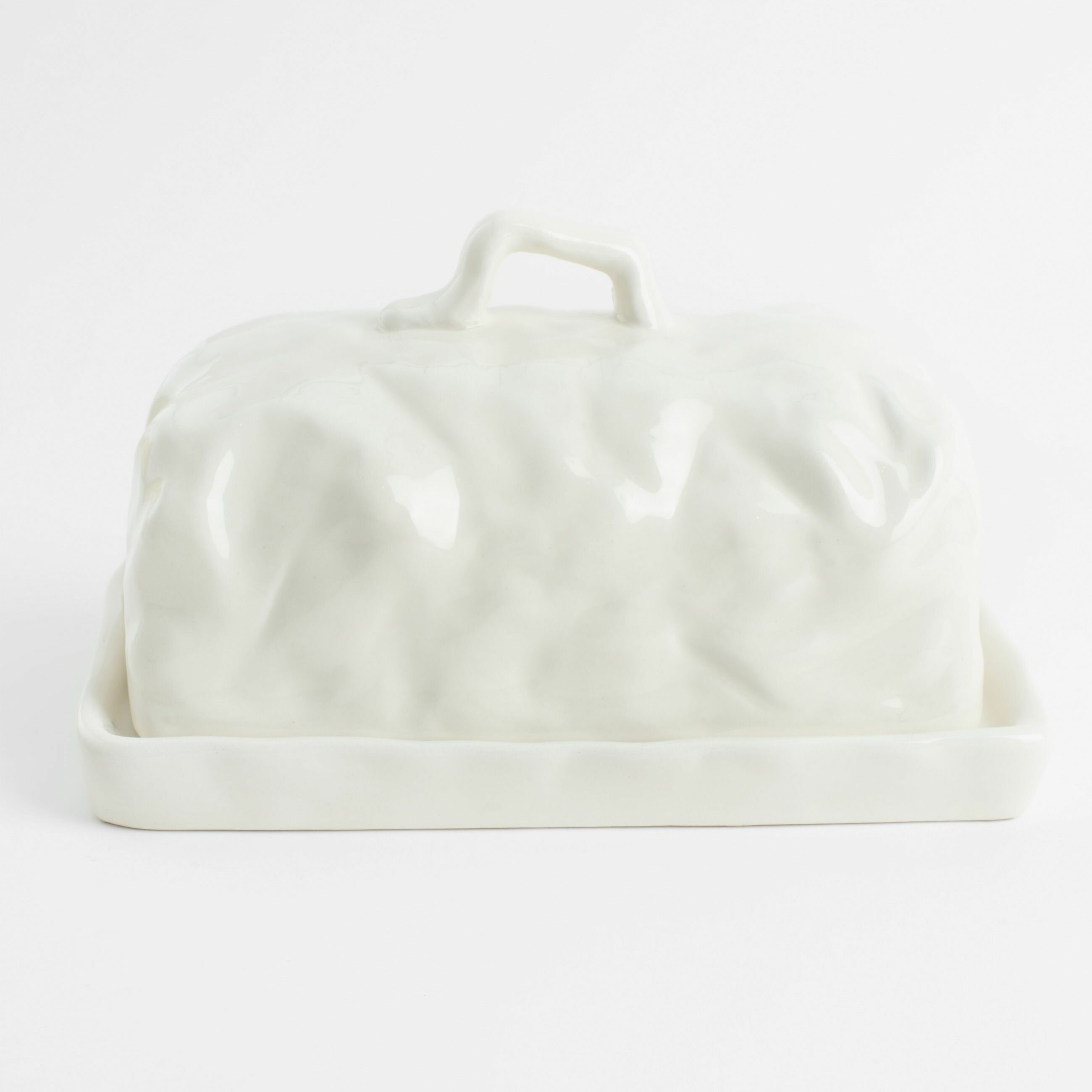 Масленка, 18 см, керамика, прямоугольная, молочная, Мятый эффект, Crumple