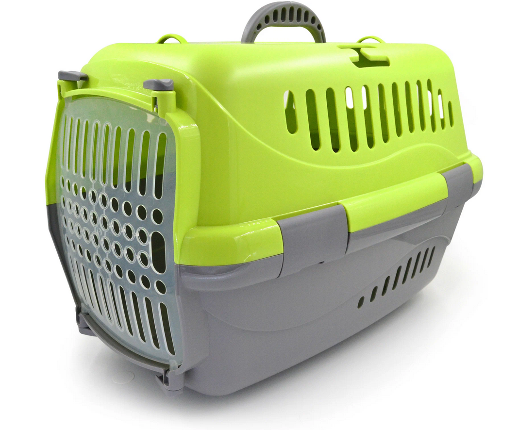 фото Клиппер-переноска для кошек и собак Zooexpress Турне 48х32х32 см (M), с прозрачной дверцей, зеленая