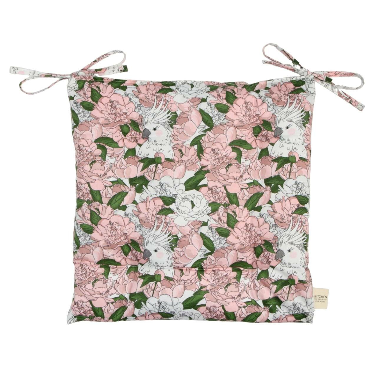 фото Подушка на стул Этель Попугай, 42х42 см, розовый, сатин