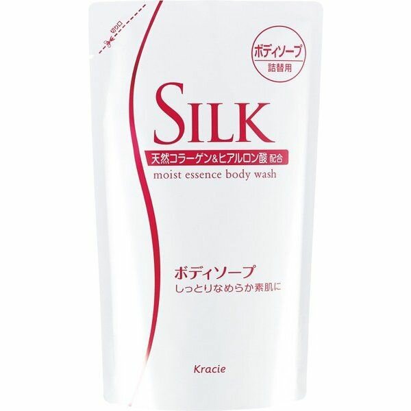 KRACIE Silk Moist Essence Body Soap Жидкое мыло для тела с природным коллагеном и ароматом фруктов, сменная упаковка 350 мл