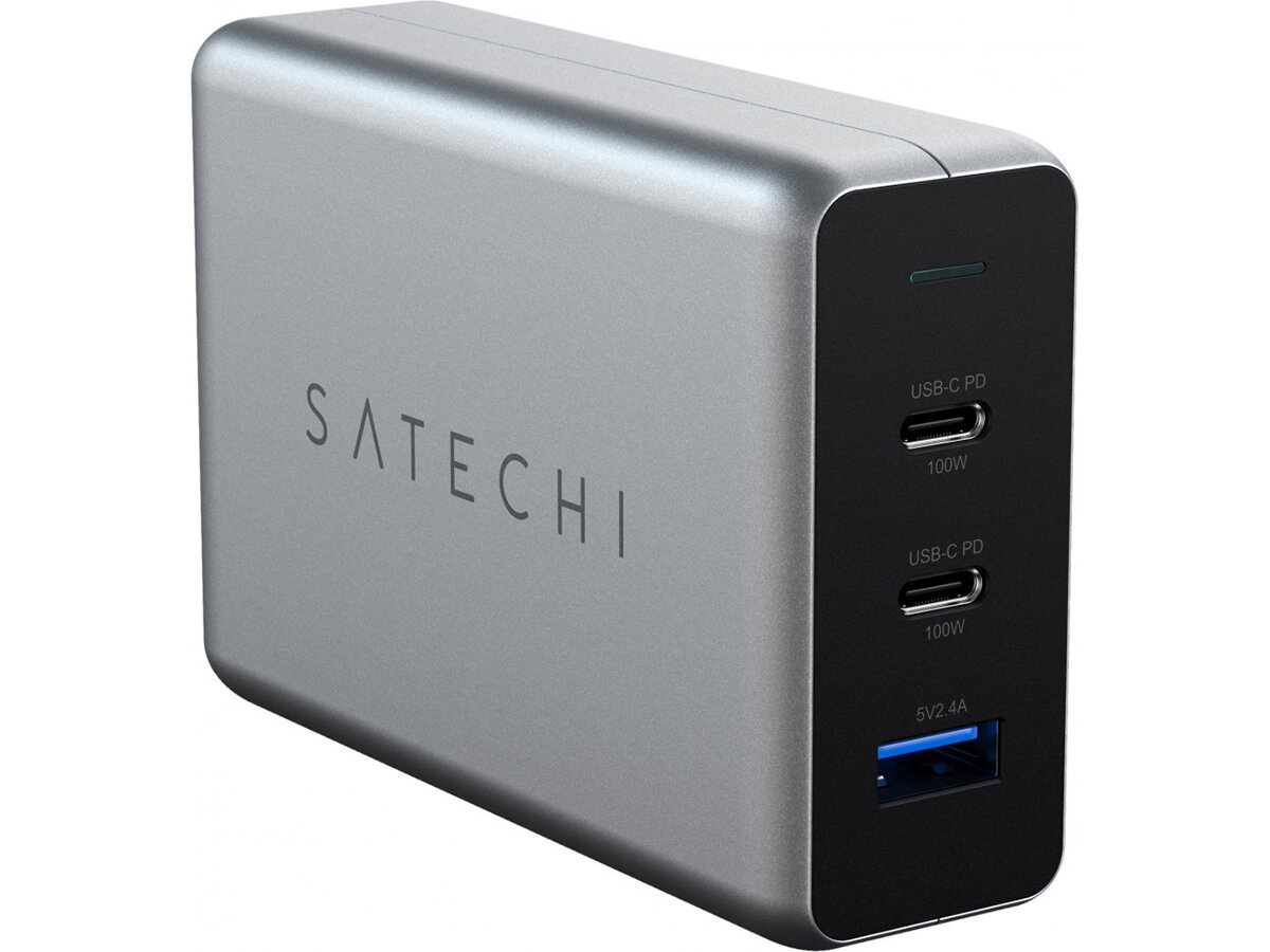 Сетевое зарядное устройство Satechi 100W USB-C PD Compact Gan Charger, USB, 2xUSB Type-C (PD), Серый ST-TC100GM-EU