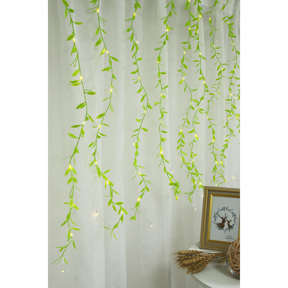 фото INBLOOM Эл.гирлянда занавес нить росы "Растение" 2x0.95м, 100LED*шампань, пост.свечение, медь, 3хАА