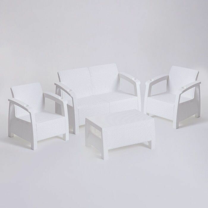 Набор садовой мебели: диван, 2 кресла, стол, белого цвета