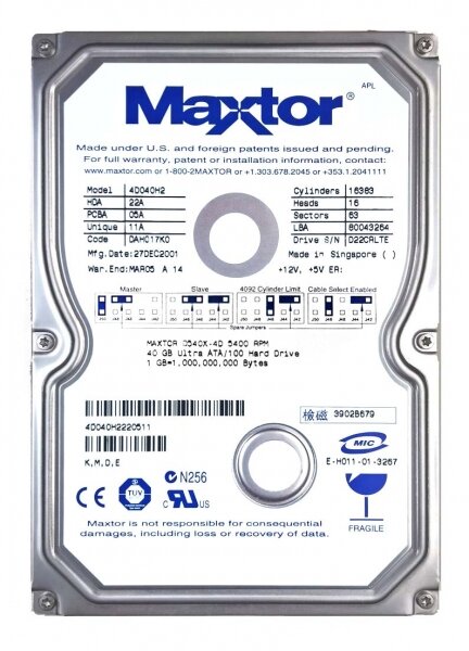 Жесткий диск Maxtor 4D040H2 40Gb 5400 IDE 3.5" HDD