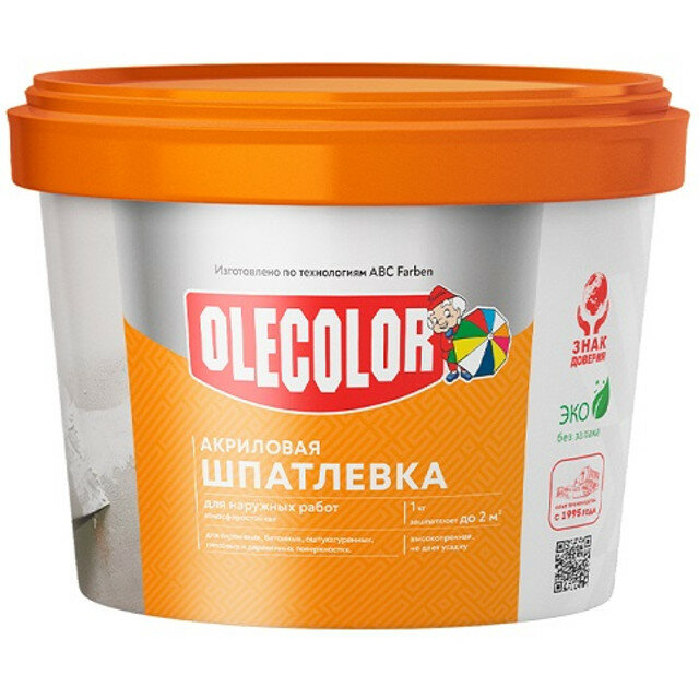 фото Шпатлевка готовая olecolor для наружных работ 0,9кг, арт.4300000914