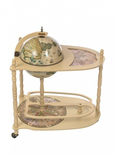 Глобус-бар напольный со столиком "Великие Открытия" (слоновая кость), сфера 33 см