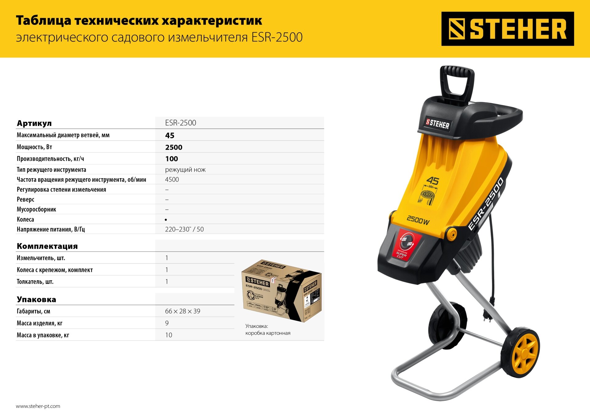 STEHER 2500 Вт, электрический садовый измельчитель (ESR-2500) - фотография № 8