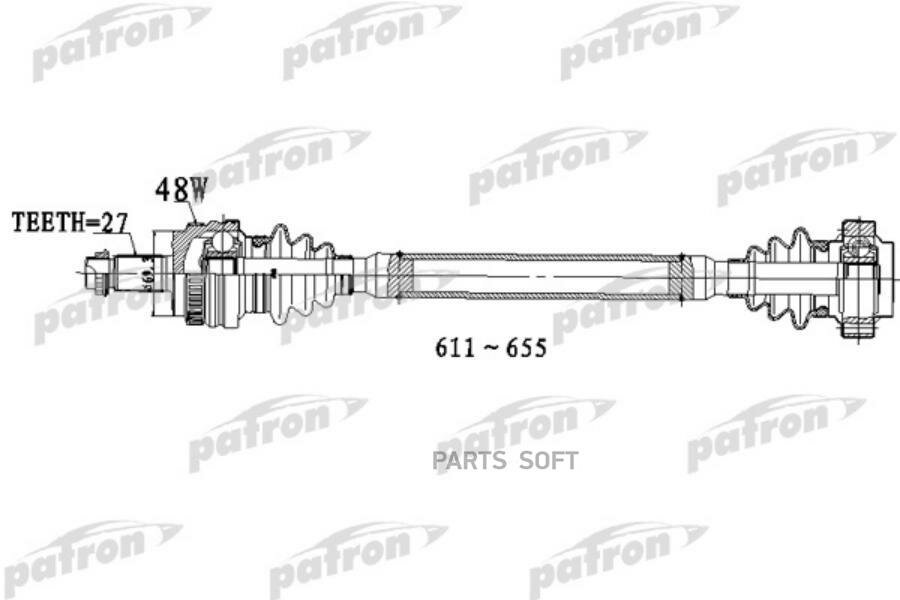 PATRON PDS0308 Поуось задняя евая 27x611x69.3 ABS 48T BMW 1 04-