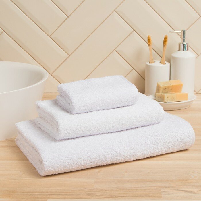 фото Полотенце махровое Экономь и Я 50*90 см, цв. белый, 100% хлопок, 320 гр/м2