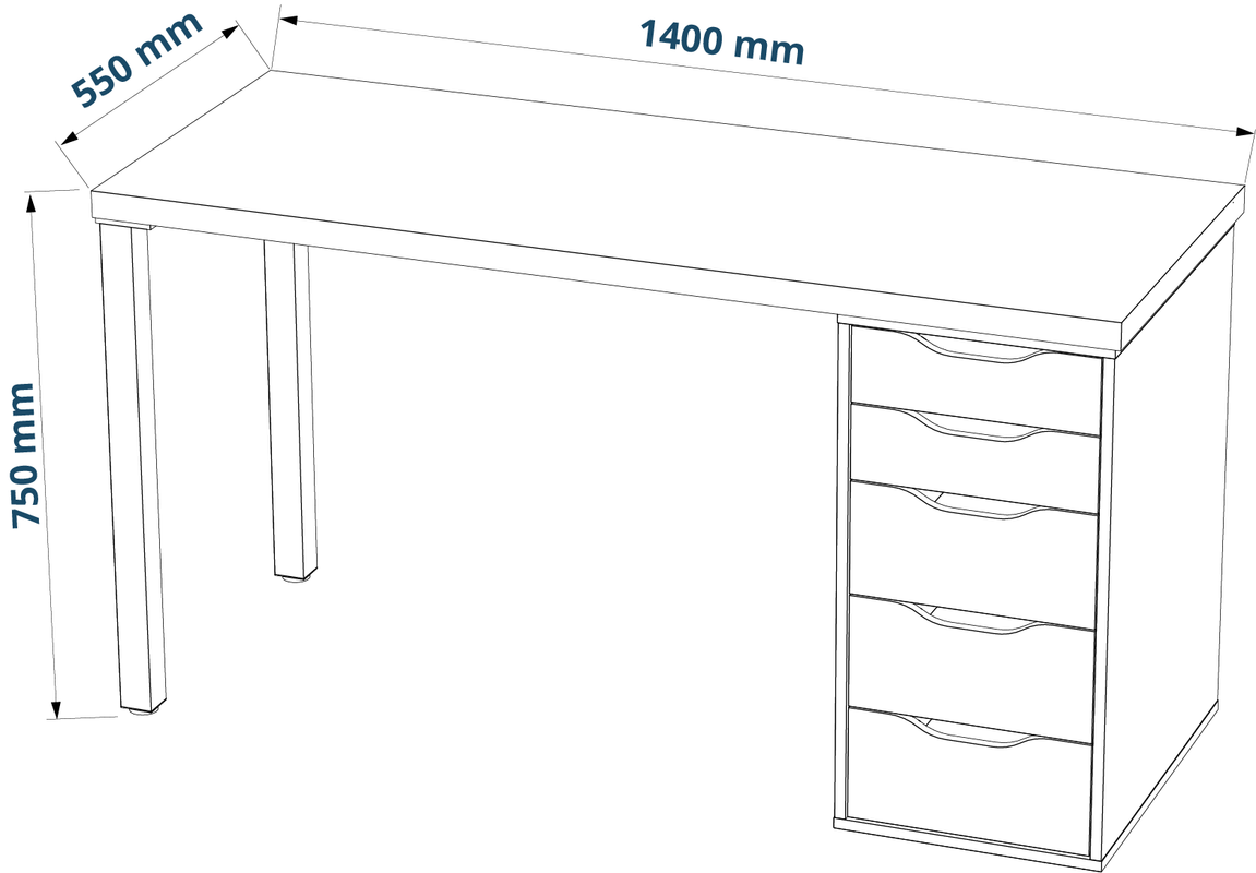Ингар стол письменный шведский стандарт 2/5Т 140x75x55 дуб беленый/белый