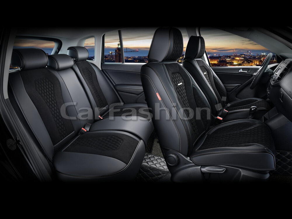 Комплект каркасных чехлов CarFashion SENATOR PLUS черные отстрочка серая