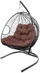 Подвесное кресло из ротанга "Для двоих" серое с коричневой подушкой M-GROUP