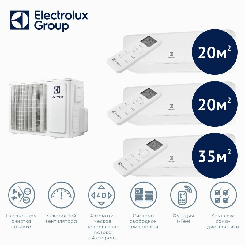 Инверторная мульти сплит-система на 3 комнаты Electrolux EACO/I-24 FMI-3 + EACS/I-07*2шт. + EACS/I-12