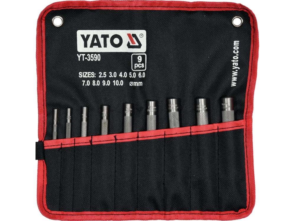 YATO YT-3590 набор пробойников для кожи, резины, картона, текстиля 9 пр: 2.5, 3, 4, 5, 6, 7, 8, 9, 10 мм,