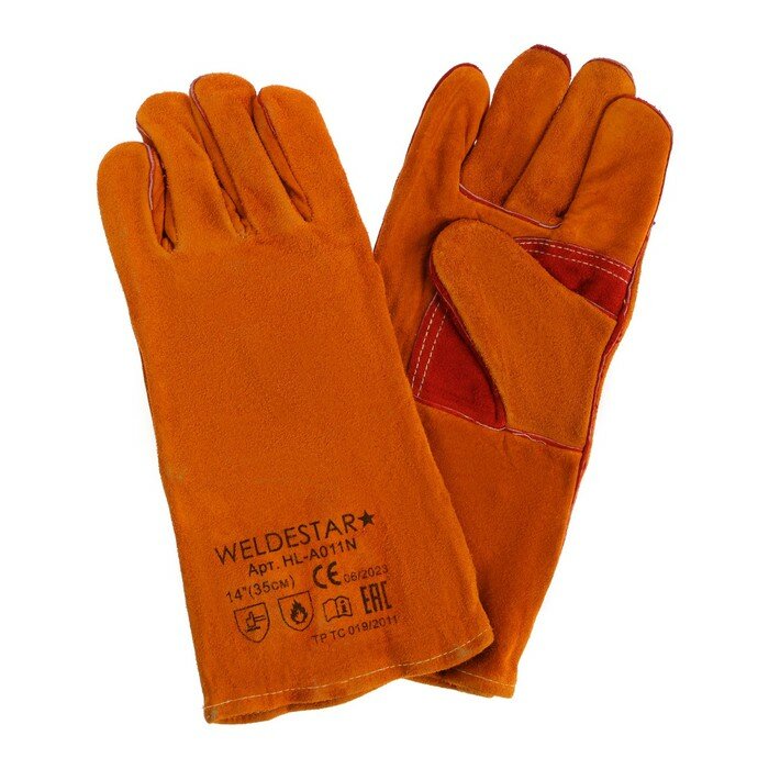 фото Краги сварщика спилковые WELDESTAR, 350 мм, АВ, желто-красные