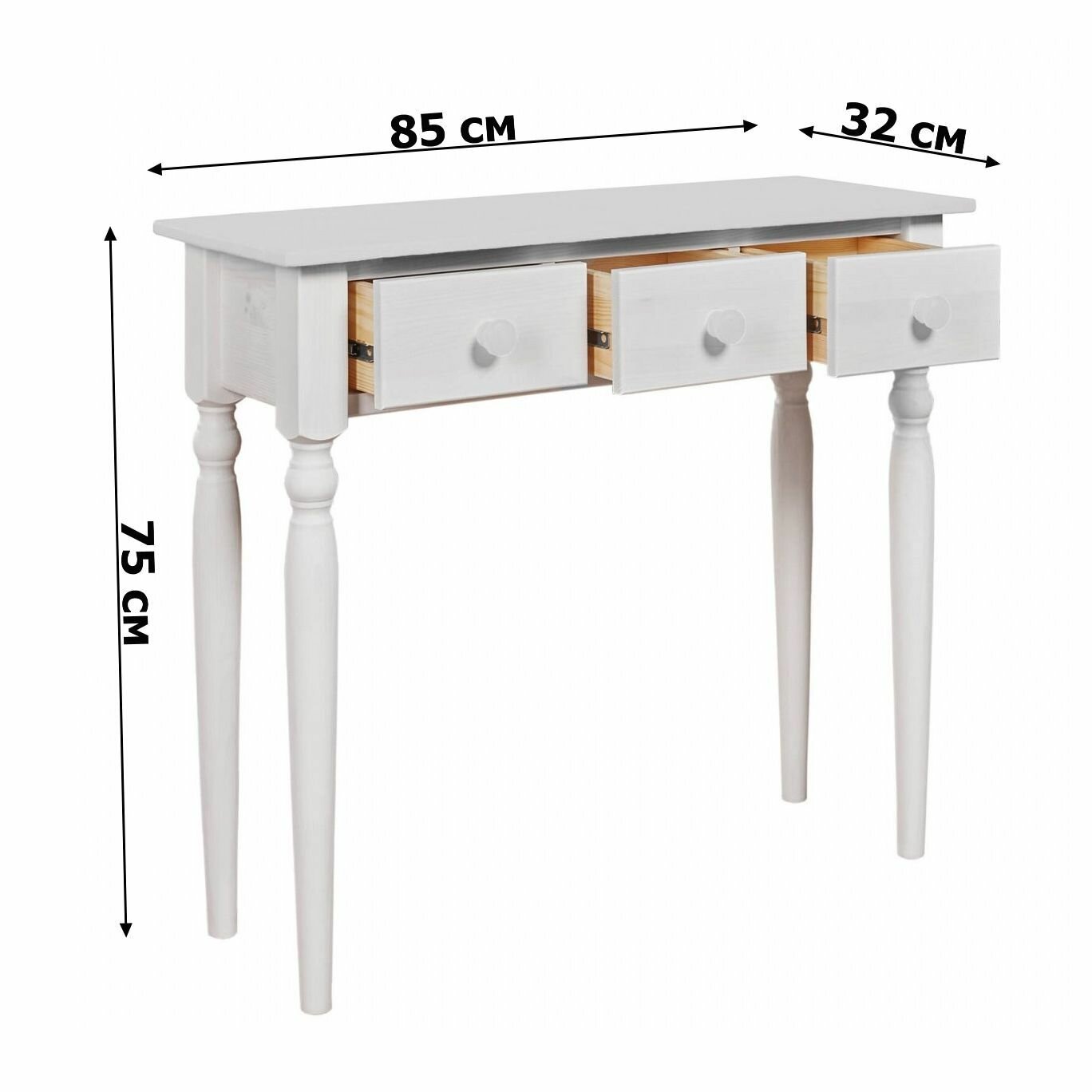 Консоль в прихожую Консолеа-3 из массива сосны 85*32*75 см белый воск