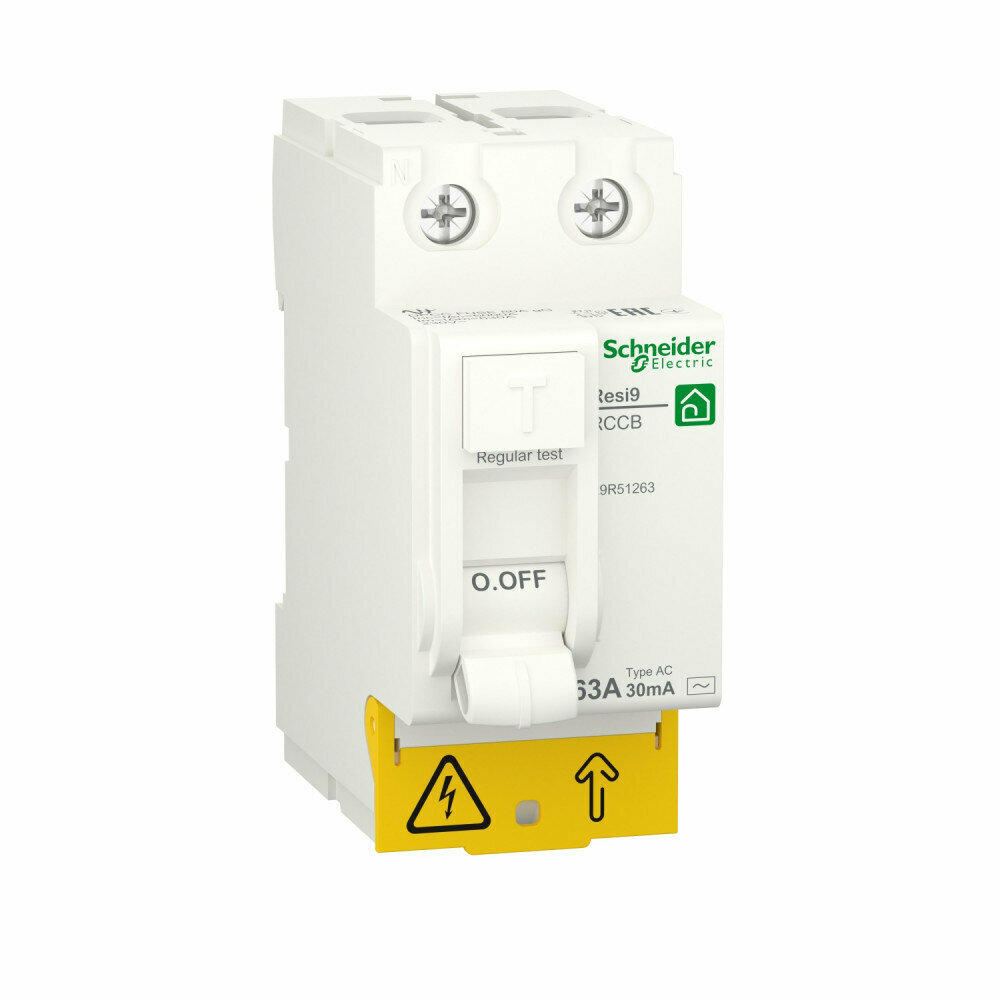 Schneider Electric RESI9 Выключатель дифференциального тока (УЗО) 63А 2P 30мА тип AC R9R51263